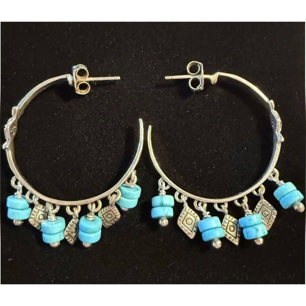 Silpada 925 Sterling Silver & Howlite 'Dive In' Hoop Earrings P3262